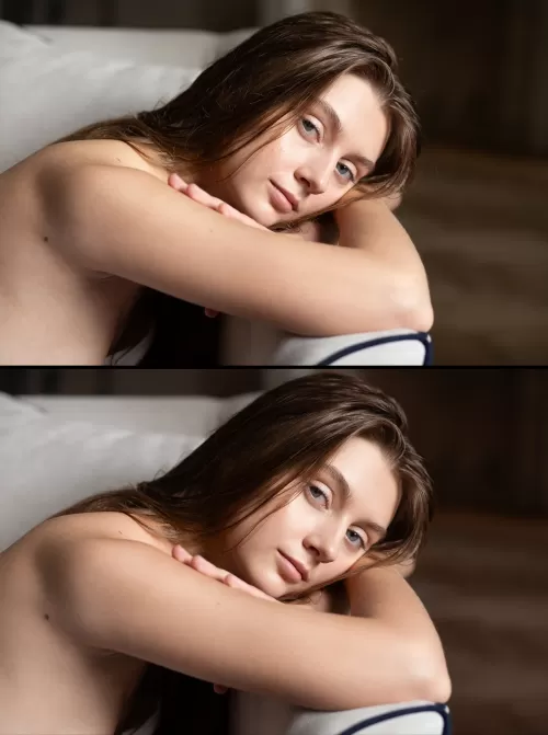 Женский портрет с естественным макияжем для модельной фотосессии в студии